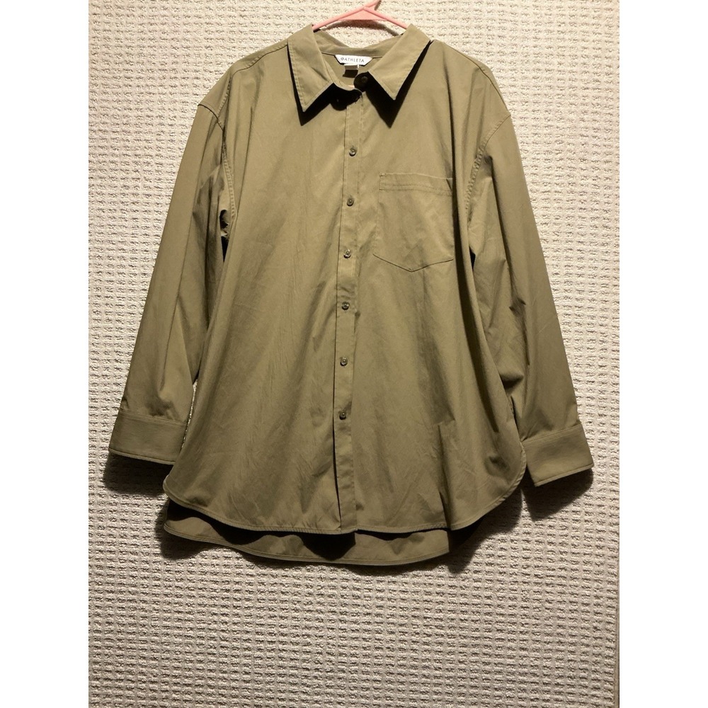Athleta MidDay Oversized Poplin Shirt Sage Green Button Down Women NWOT XL